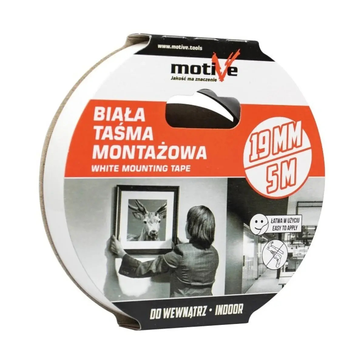 Banda dublu adeziva din spuma 19mmx5m (alba) MOTIVE