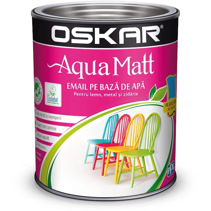 OSKAR Aqua Matt Email, 0.6L  Albastru Baby Blue, baza apa