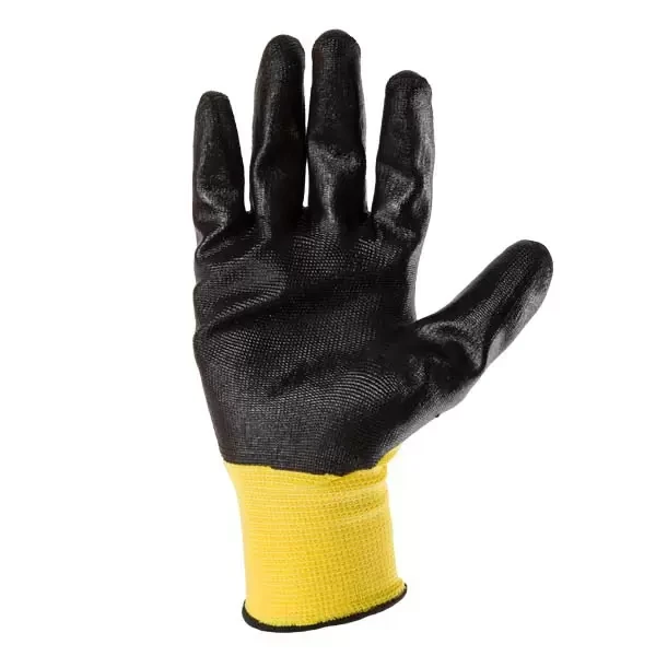Manusi din poliester galbene, acoperire nitril negru turnare incompleta, manseta tricotata 10 "(L) Profmet