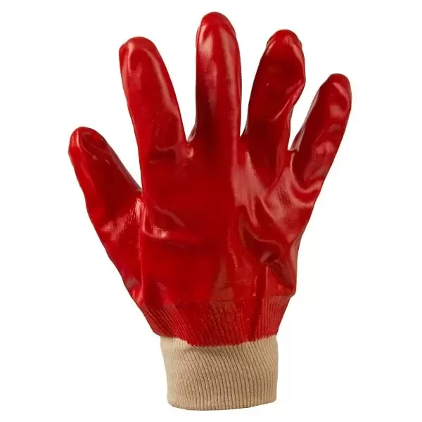 Manusi rezistente la ulei din bumbac albe, acoperire PVC rosu turnare completa, manseta tricotata 9,5 "(L) Profmet