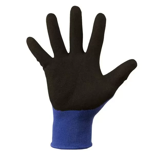 Manusi din poliester albastre, acoperire spuma neagra de nitril turnare incompleta, manseta tricotata 10 "(L) Profmet