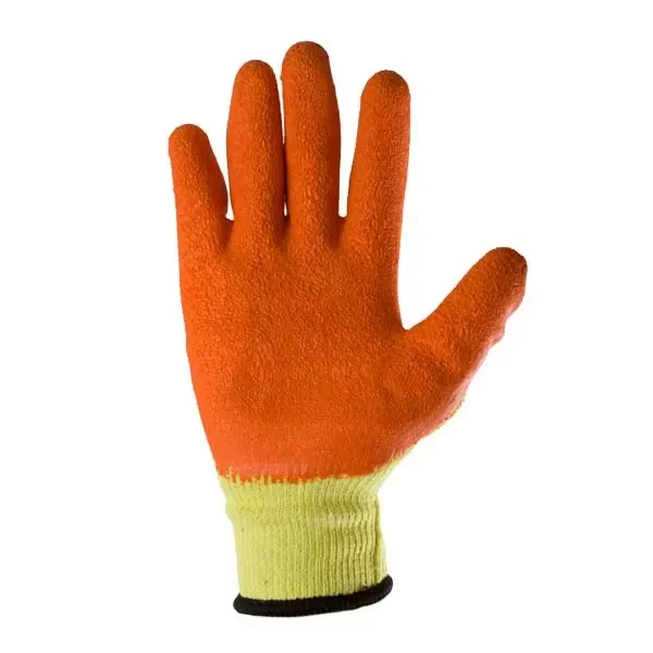 Manusi din bumbac si poliester galbene, acoperire spuma portocalie de latex turnare incompleta, manseta tricotata 10 "(L) Profmet