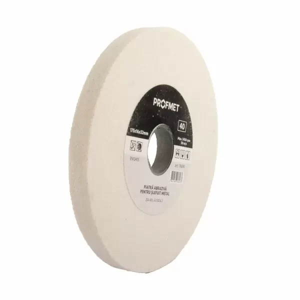 Piatra abraziva 175x16x32mm p/u slefuit metal, pentru polizor de banc, 25А 40 L 6 V 50 А 2, alba Profmet