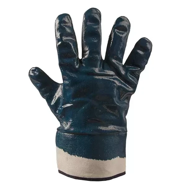 Manusi din bumbac albe, acoperire nitril albastru turnare completa, manseta rigidizata 10 "(L) Profmet