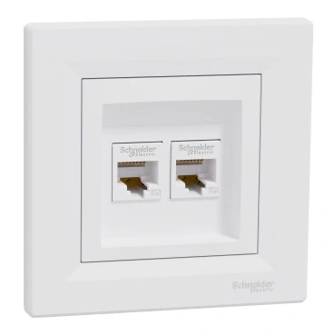 Priză de date Schneider-Electric asfora alb 2xRJ45