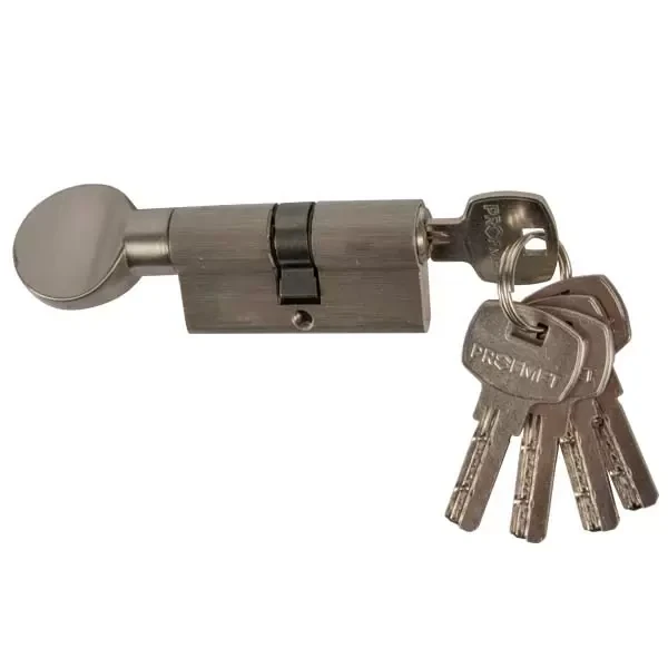 Cilindru siguranta_  60mm(30/30)_seria 100_cheie-buton_corp nichel_culoare nichel satin_5 chei Profmet