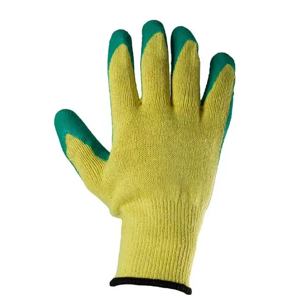 Manusi din poliester si bumbac galbene, acoperire spuma verde de latex turnare incompleta, manseta tricotata 10 (L) Profmet