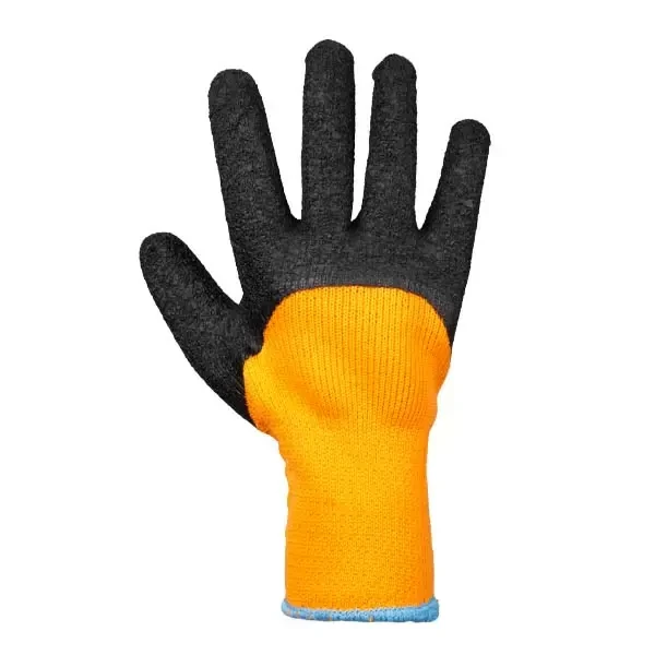 Manusi cu captuseala din poliester portocalie, acoperire spuma neagra de latex turnare incompleta, manseta tricotata 10 "(L) Profmet