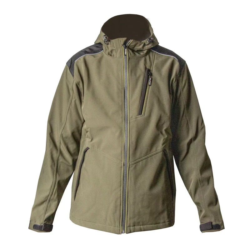 Jacheta, M, cu gluga, cu membrana TPU 300gsm, 94% polyester/6% spandex(softshell), culoarea maslinie Profmet