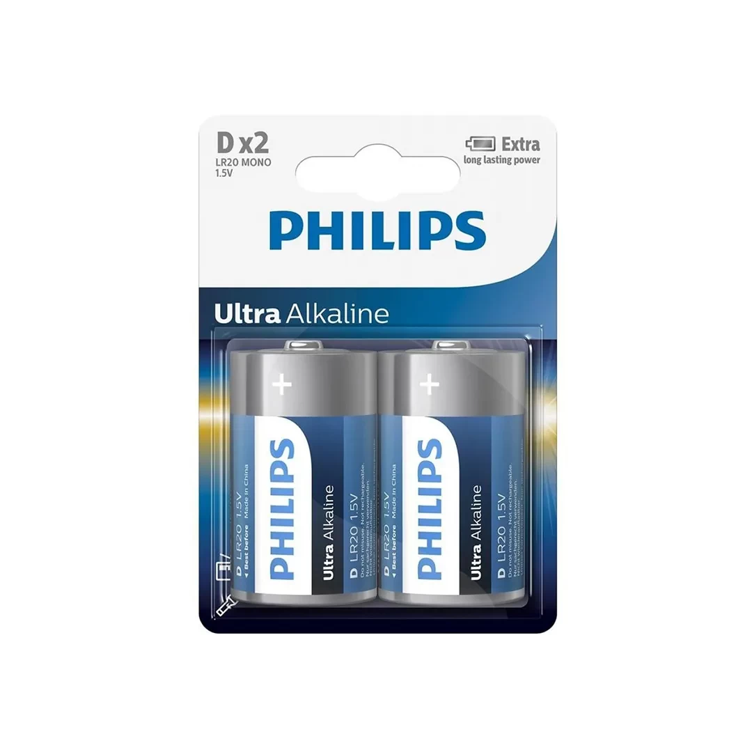 Pile electrice 2 buc Philips ULTRA ALKALINE 1.5 V LR20