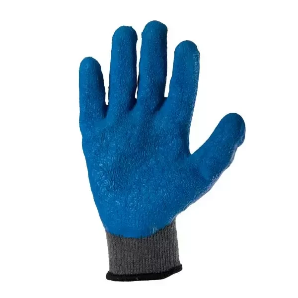 Manusi din bumbac si poliester grie, acoperire spuma albastra de latex turnare incompleta, manseta tricotata 10 "(L) Profmet