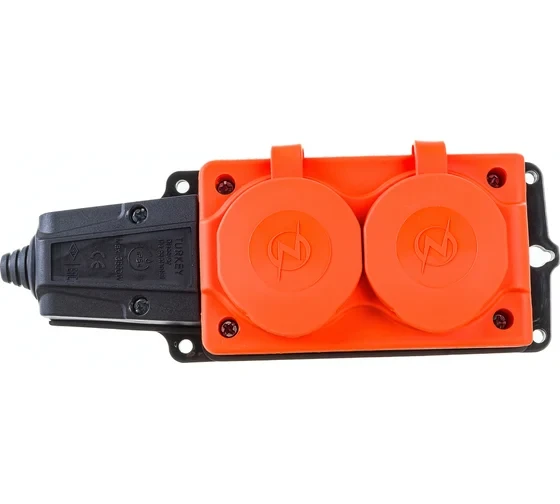 Prelungitor 2 prize cauciuc cu impamintare orange 16A 220V IP44