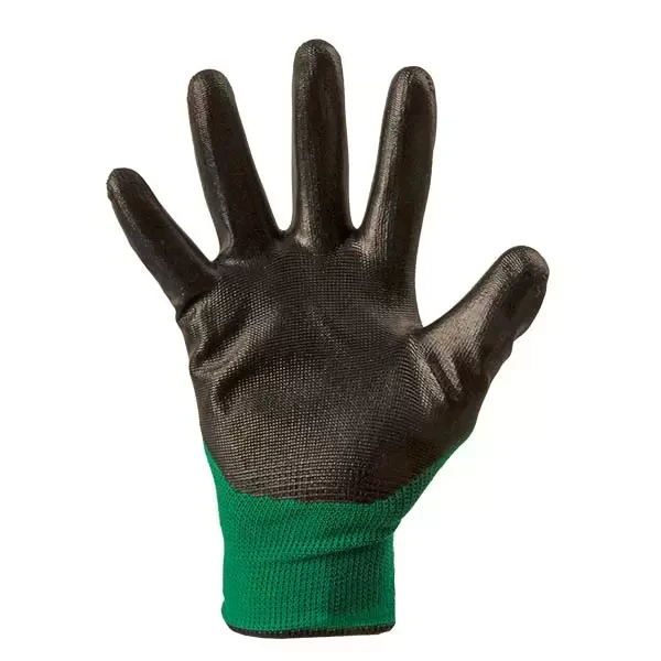 Manusi din poliester verde, acoperire nitril negru turnare incompleta, manseta tricotata 8 "(M) Profmet