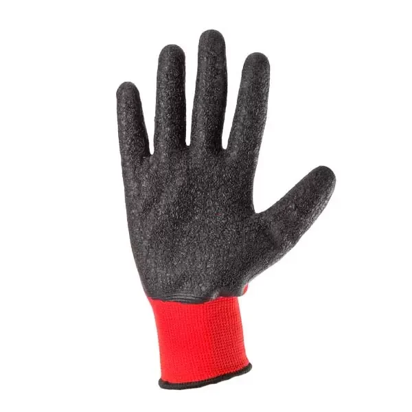 Manusi din poliester rosie, acoperire spuma neagra de latex turnare incompleta, manseta tricotata 10 "(L) Profmet