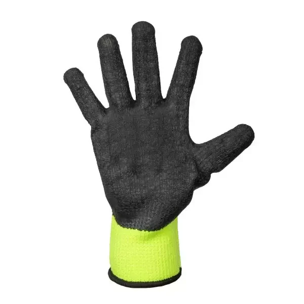 Manusi din poliester galben neon, acoperire spuma neagra de latex turnare incompleta, manseta tricotata 10 "(L) Profmet