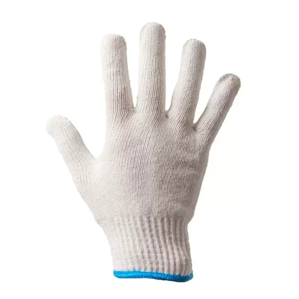 Manusi din bumbac si poliester albe cu manseta albastra tricotata 10" (L) Profmet