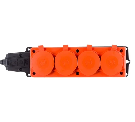 Prelungitor 4 prize cauciuc cu impamintare. orange 16A 220V IP44