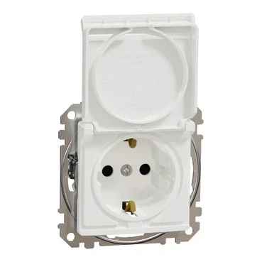 Priza ordinara cu capac 2P+E+obtur alb SDD111023 Sedna Noua